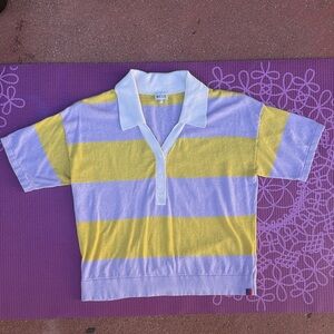 KULE Polo Shirt - Yellow and Lavender Stripes Women’s Small Short Sleeve Collar